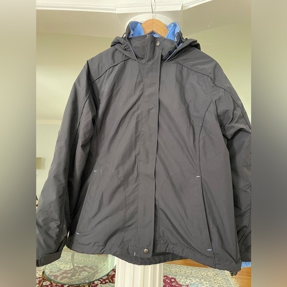L.L.Bean women’s black and blue fleece lined 2 in one Jacket zip up and hoodie L - Picture 1 of 12